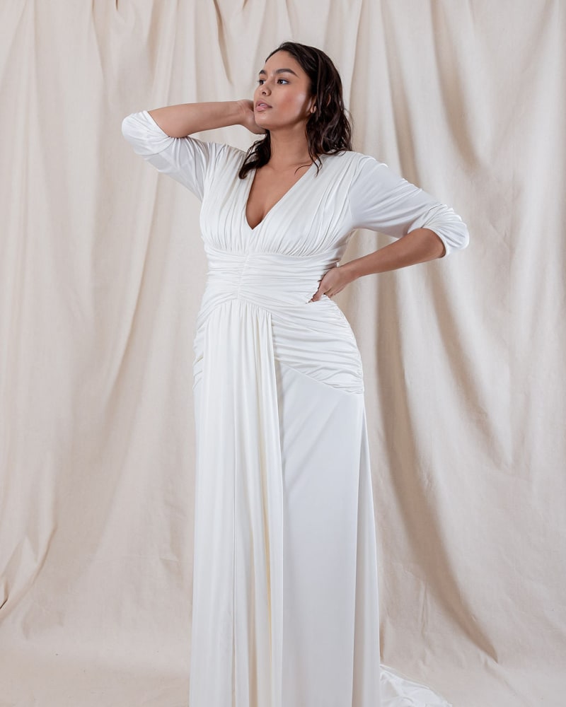 Front of a model wearing a size XXL NICOLE in White by Houghton by Katharine Polk. | dia_product_style_image_id:285099